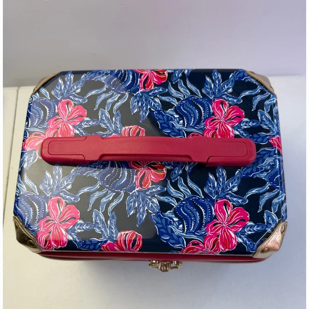 Lilly Pulitzer Hard Shell Train Case Navy Pink Floral Vanity Travel Makeup Bag